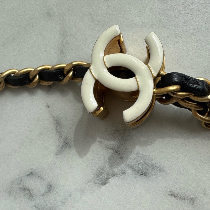 chanel黑色菱格珐瑯釦雙C調節釦woc-60