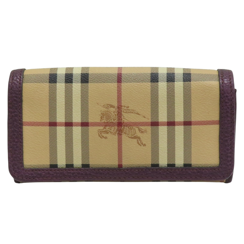 棕色 格紋帆布 銀扣 兩折長夾【BURBERRY 巴寶莉】-0