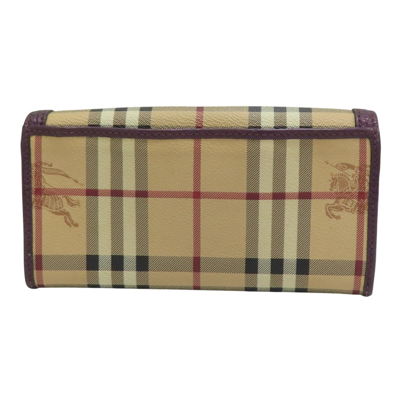 棕色 格紋帆布 銀扣 兩折長夾【BURBERRY 巴寶莉】-1