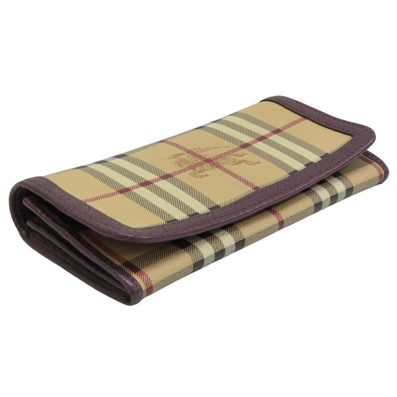棕色 格紋帆布 銀扣 兩折長夾【BURBERRY 巴寶莉】-2