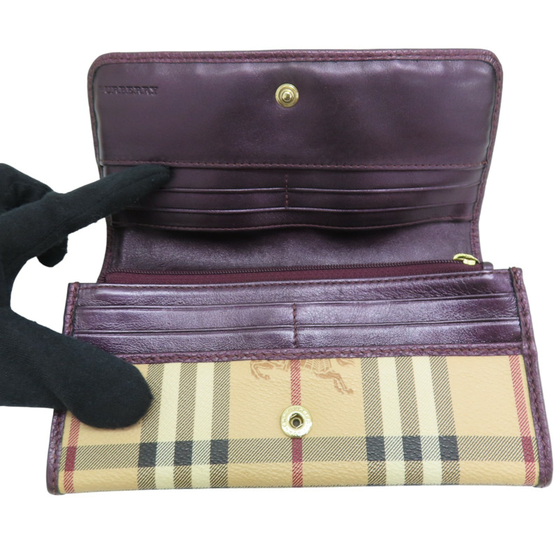 棕色 格紋帆布 銀扣 兩折長夾【BURBERRY 巴寶莉】-4