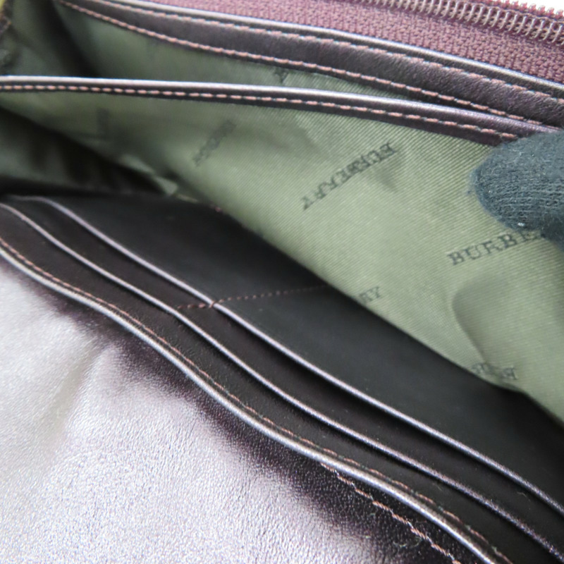 棕色 格紋帆布 銀扣 兩折長夾【BURBERRY 巴寶莉】-5