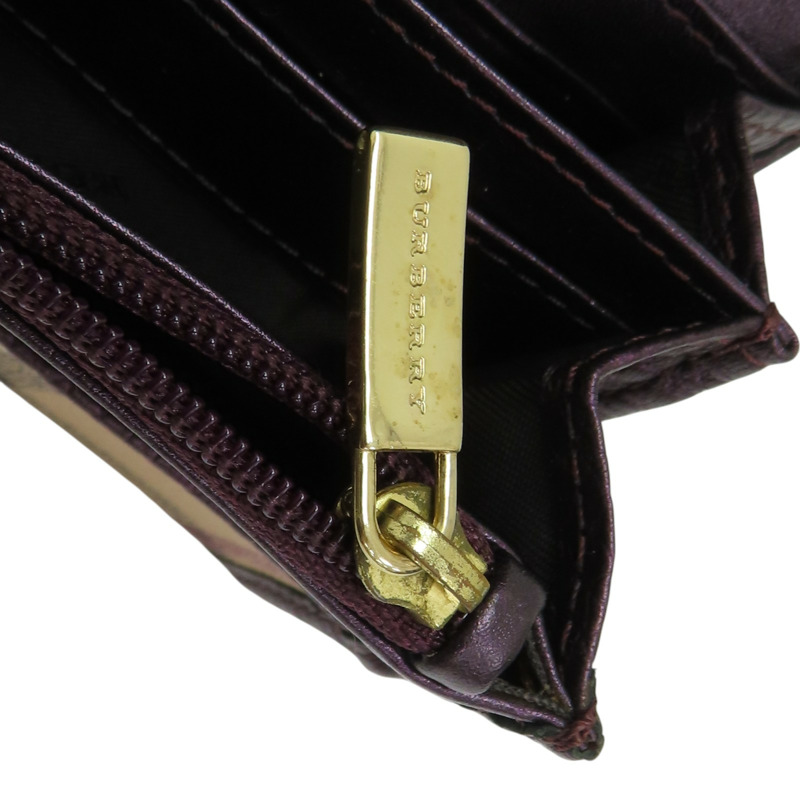 棕色 格紋帆布 銀扣 兩折長夾【BURBERRY 巴寶莉】-14