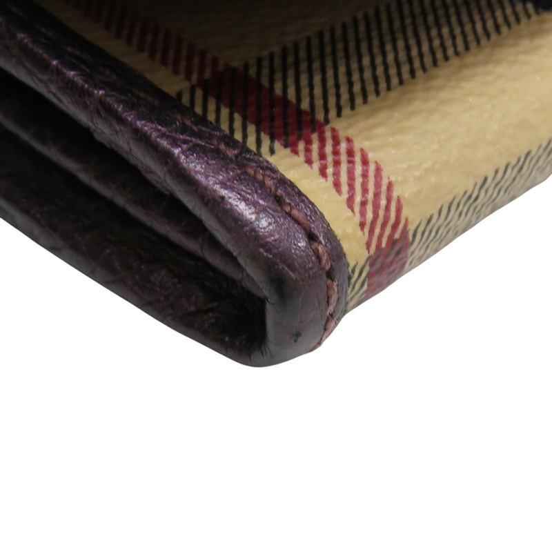 棕色 格紋帆布 銀扣 兩折長夾【BURBERRY 巴寶莉】-16