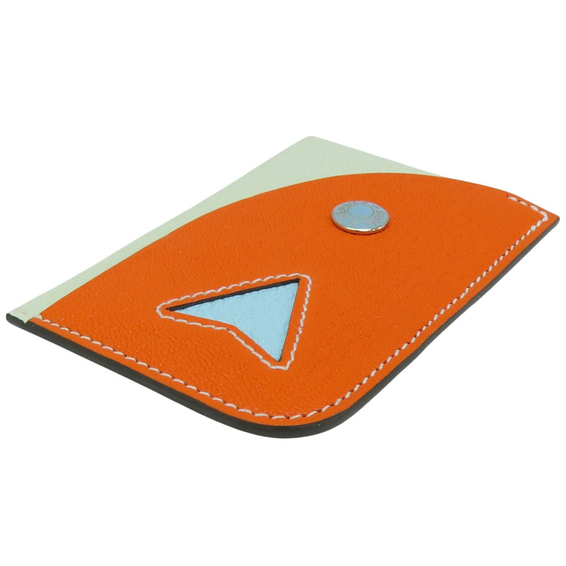 罌粟花橘色/海藍色 Mysore山羊皮 Poisson 名片夾 B刻 【HERMES 愛馬仕】-2