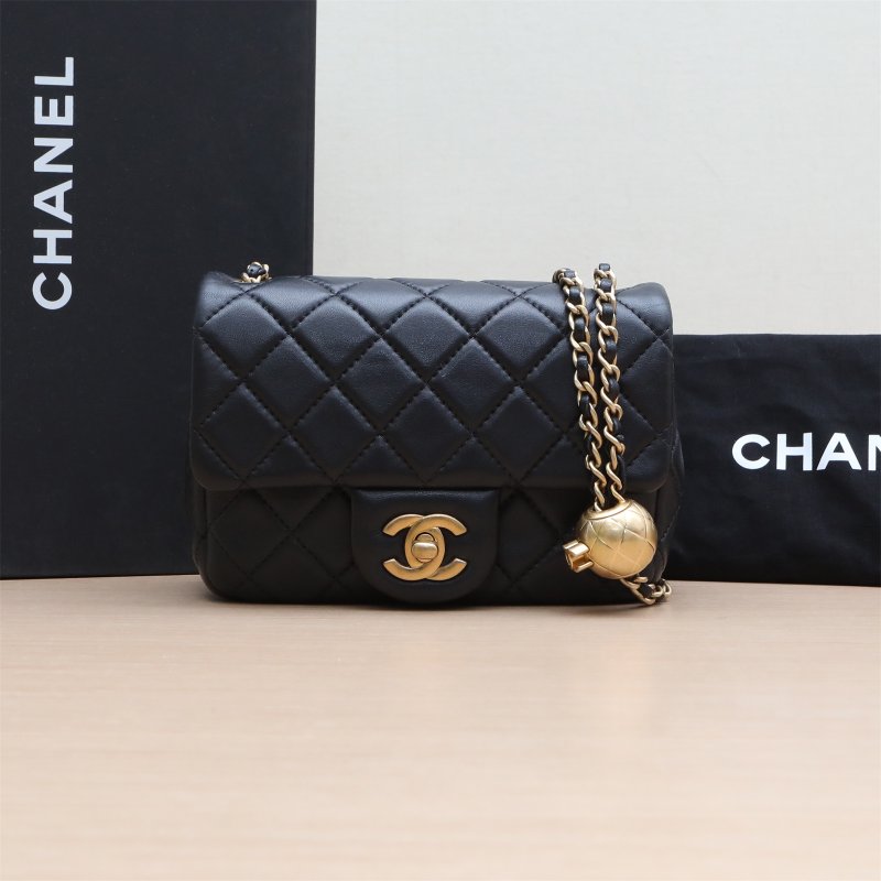 CHANEL CF口蓋包方胖子17黑色羊皮29開金扣金球調節扣肩帶肩背包-0