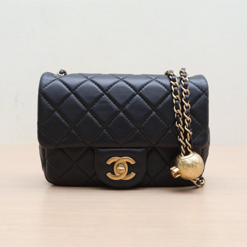 CHANEL CF口蓋包方胖子17黑色羊皮29開金扣金球調節扣肩帶肩背包-1