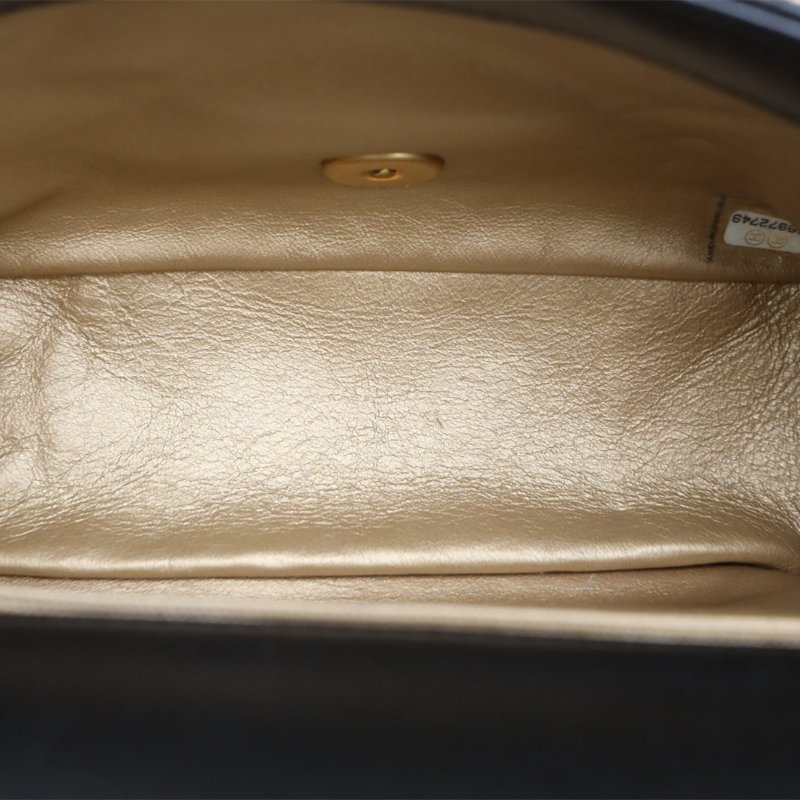 CHANEL CF口蓋包方胖子17黑色羊皮29開金扣金球調節扣肩帶肩背包-2