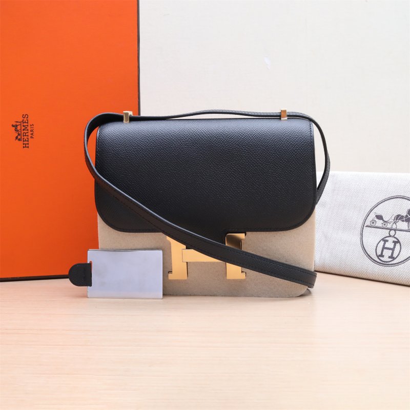 HERMES Constance康康1989黑色Epsom皮B刻金扣肩背包-0