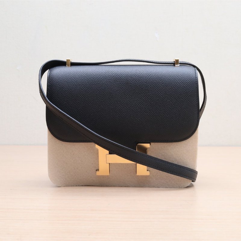 HERMES Constance康康1989黑色Epsom皮B刻金扣肩背包-1