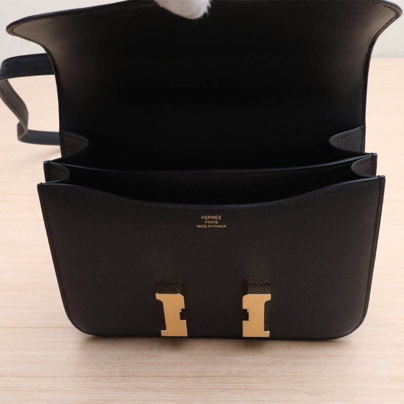HERMES Constance康康1989黑色Epsom皮B刻金扣肩背包-2