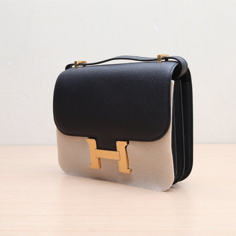 HERMES Constance康康1989黑色Epsom皮B刻金扣肩背包-3