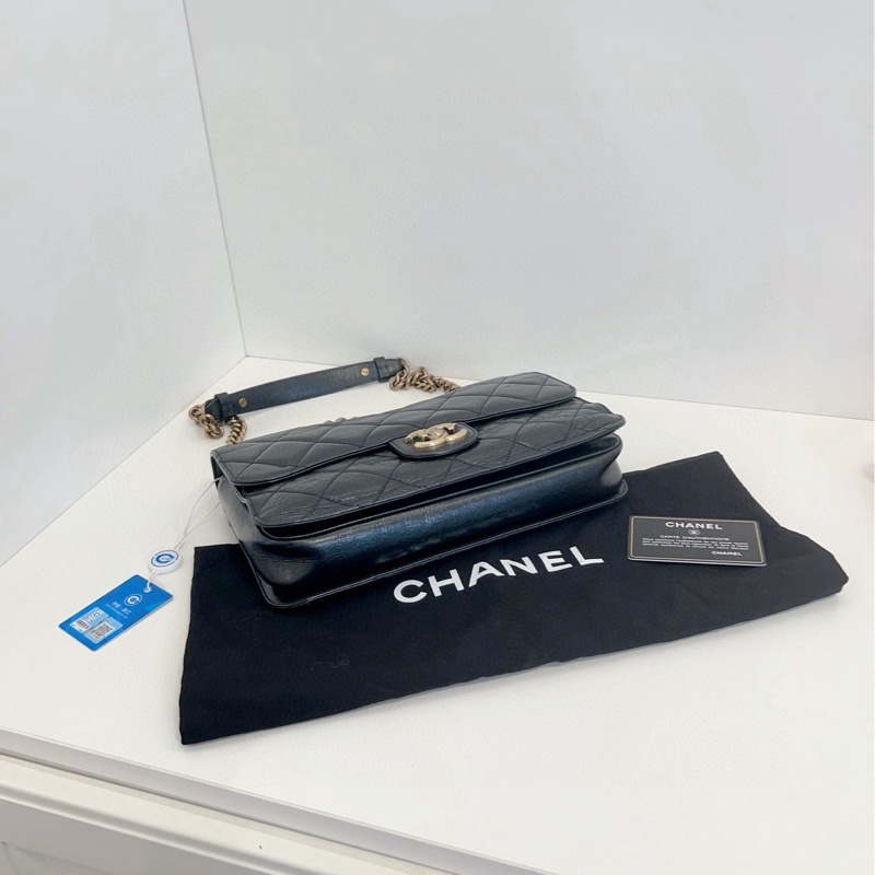 Chanel 黑金油蠟皮2way孟買限定CF 小號約27*16*5 雙鏈雙蓋-4
