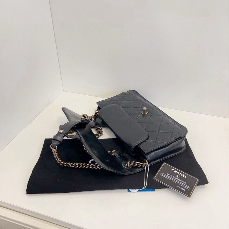 Chanel 黑金油蠟皮2way孟買限定CF 小號約27*16*5 雙鏈雙蓋-6