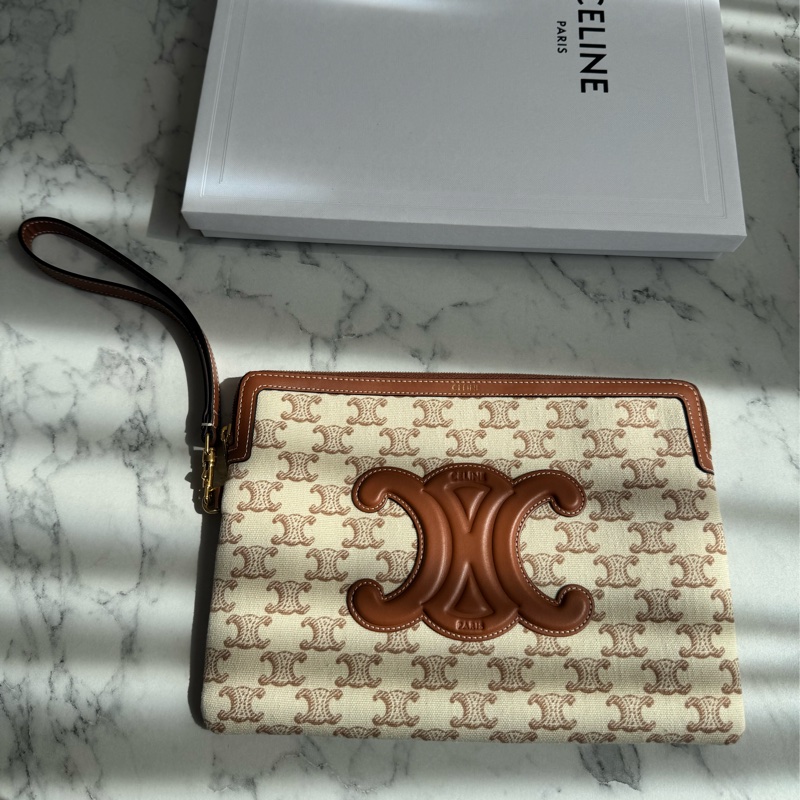 Celine白/咖老花手拿包-1