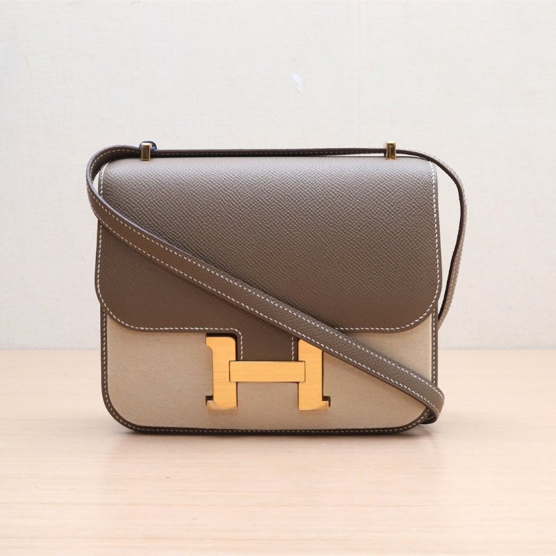 HERMES Constance康康19帶鏡子新版18大象灰Epsom皮B刻金扣肩背包-1