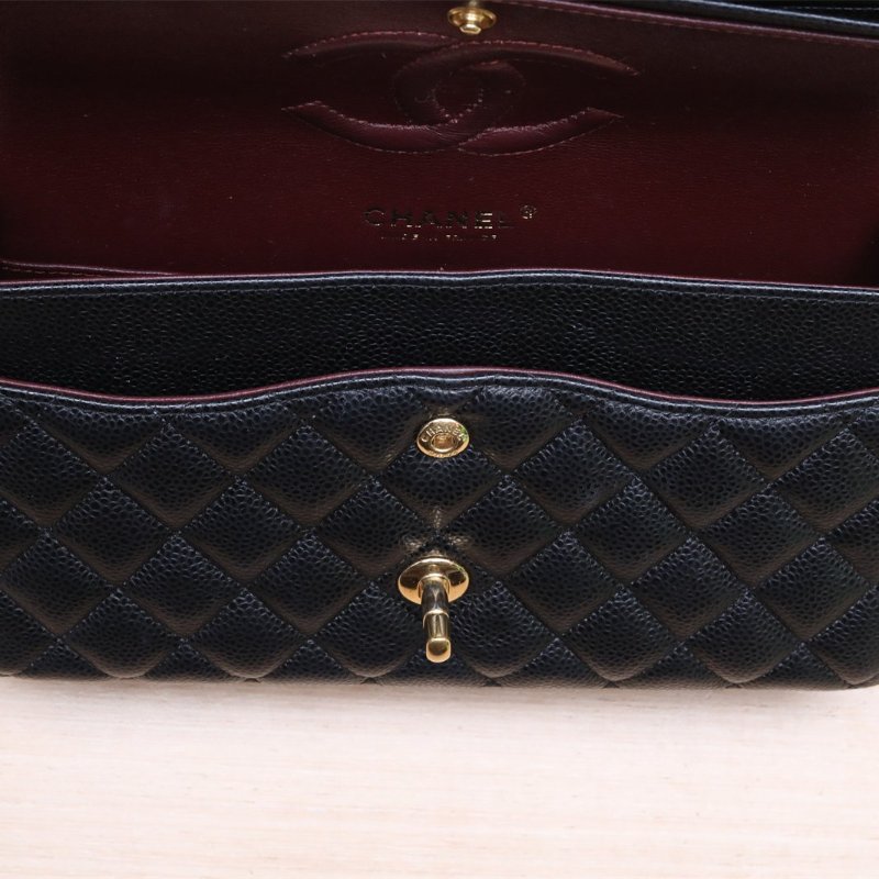 CHANEL CF口蓋包中號25.5黑色荔枝牛皮27開金扣肩背包-2