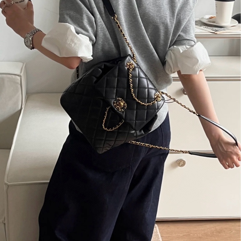 Chanel 24p 19bag系列薩爾茨堡雙肩包 芯片款尺寸約23*25 黑金菱格-2