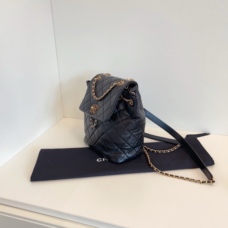 Chanel 24p 19bag系列薩爾茨堡雙肩包 芯片款尺寸約23*25 黑金菱格-4