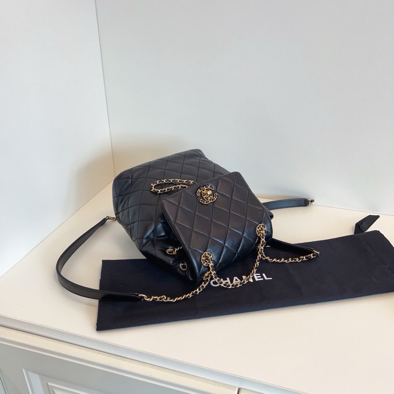 Chanel 24p 19bag系列薩爾茨堡雙肩包 芯片款尺寸約23*25 黑金菱格-5