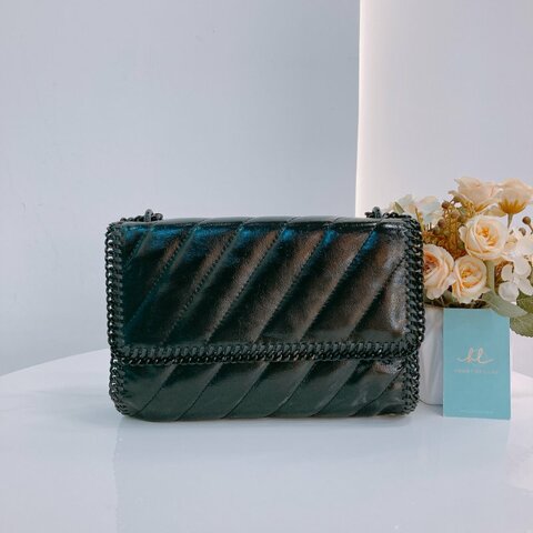 MS0360 Stella McCartney 史黛拉 麥卡尼 鏈條 Y2K 斜背 腋下 全黑 Falabella Envelope Crossbody Black x So Black Recycled Materials