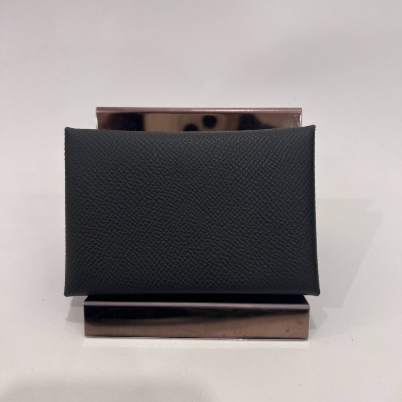 HERMES U刻黑色Calvi 零錢包-0