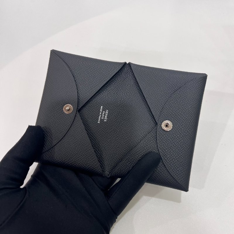 HERMES U刻黑色Calvi 零錢包-4