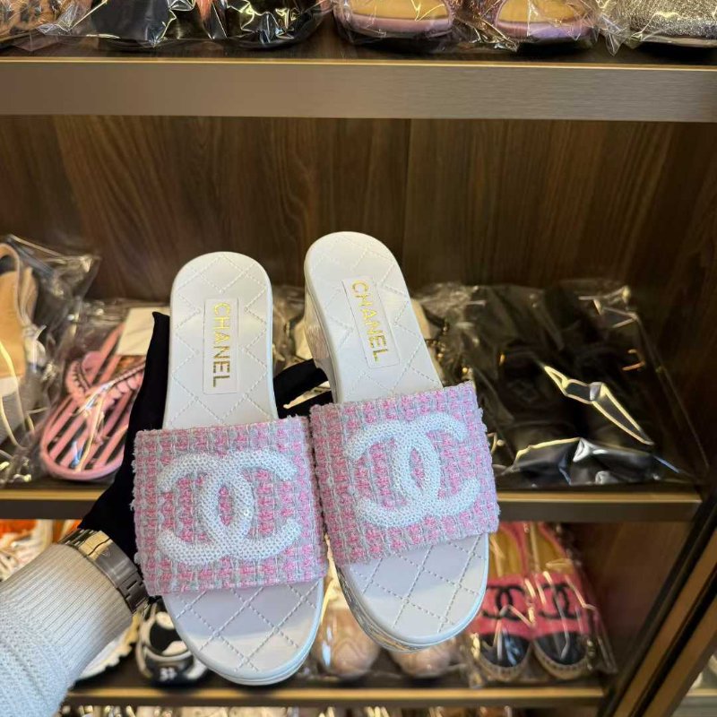 Chanel 24p 粉色厚底拖鞋 38號 99新配件塵袋-1