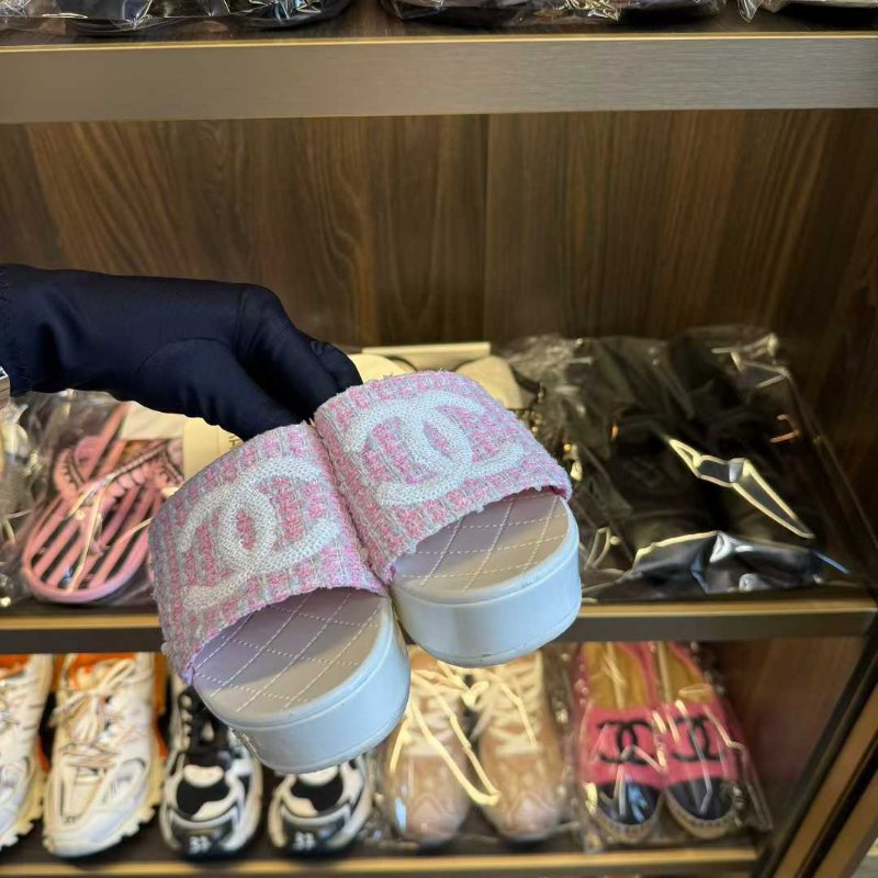 Chanel 24p 粉色厚底拖鞋 38號 99新配件塵袋-3