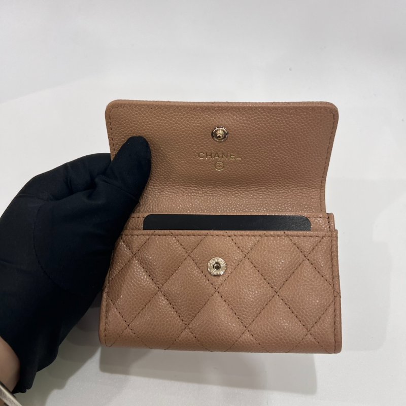 CHANEL 晶片款 奶茶色季節款卡包-4