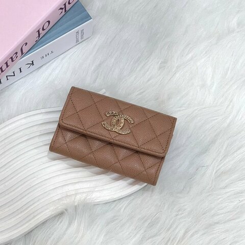 CHANEL 晶片款 奶茶色季節款卡包