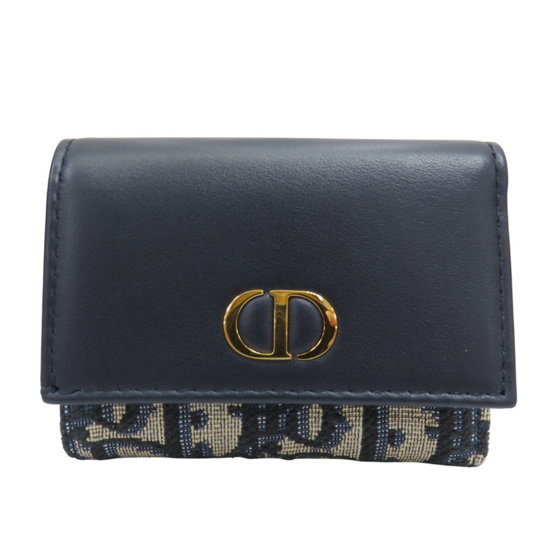 藍色 緹花帆布拚牛皮 扣式短夾【Dior 迪奧】 S2358UNKO_M928-0