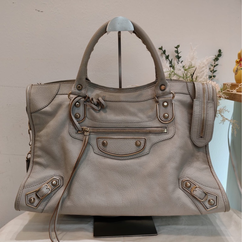 Balenciaga medium city bag 淺灰色-0