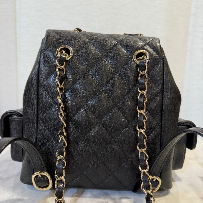 Chanel 黑荔枝皮金釦Duma手提後背包AS4398-5