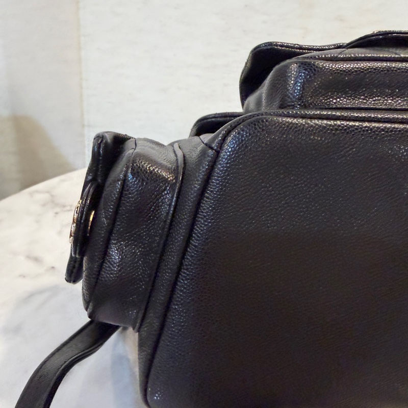 Chanel 黑荔枝皮金釦Duma手提後背包AS4398-8