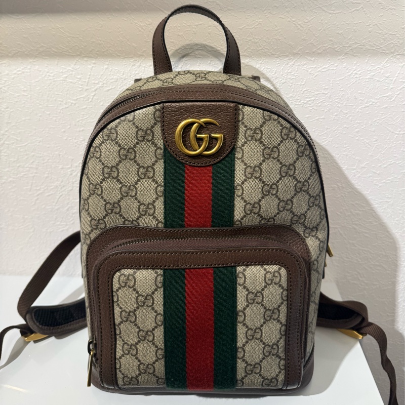 Gucci咖pvc紅綠織布後背包-0