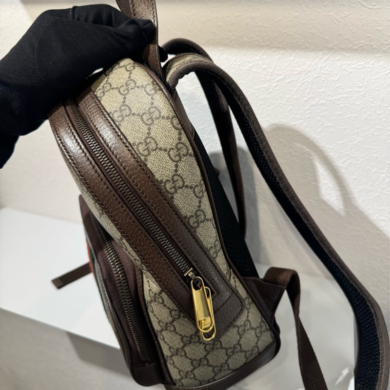 Gucci咖pvc紅綠織布後背包-3