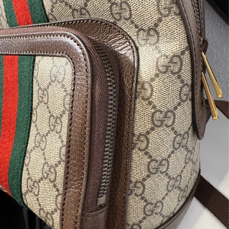 Gucci咖pvc紅綠織布後背包-15