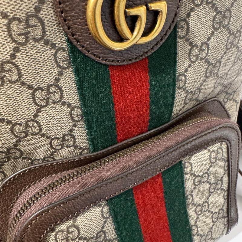 Gucci咖pvc紅綠織布後背包-16