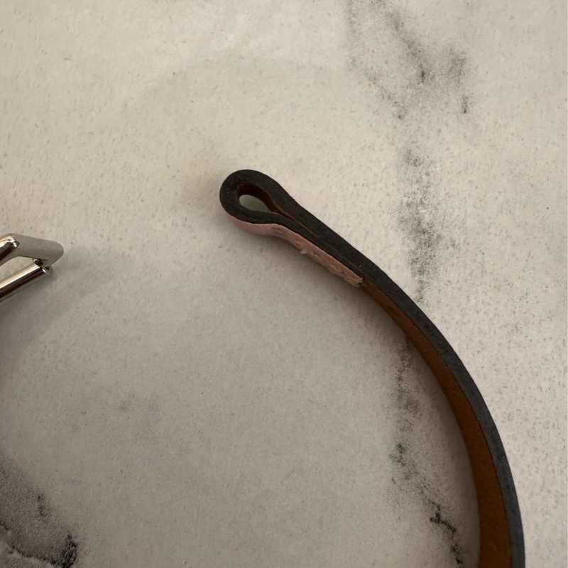 Hermes粉色銀釦皮革手環S號-15