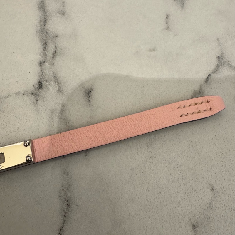 Hermes粉色銀釦皮革手環S號-4