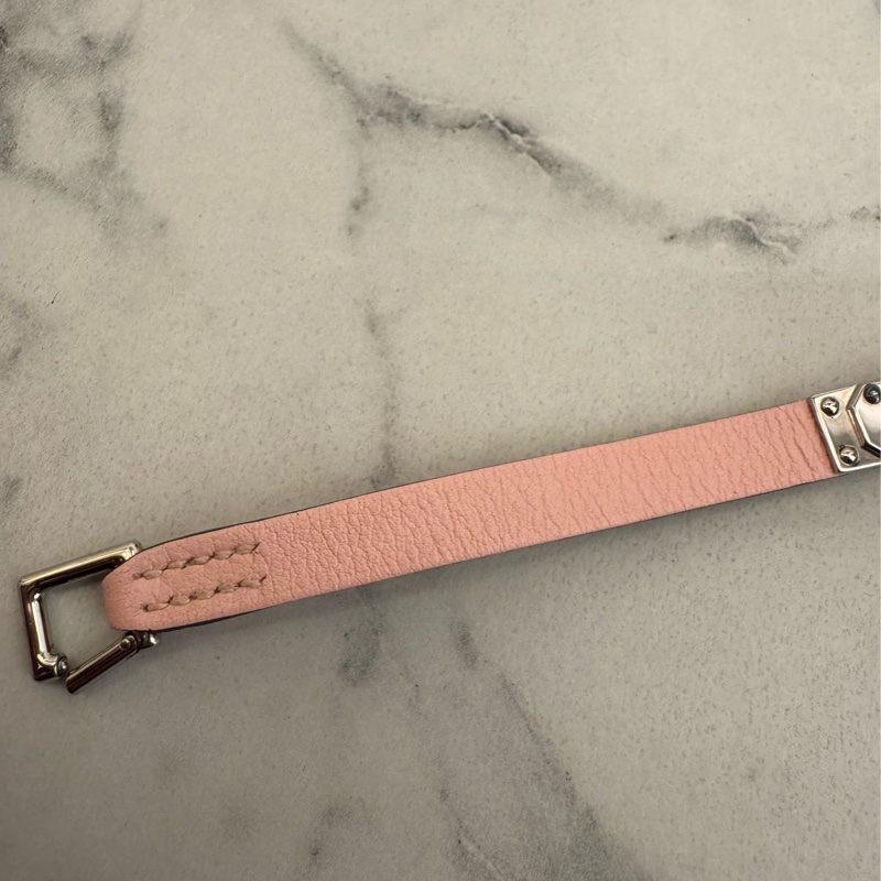 Hermes粉色銀釦皮革手環S號-5