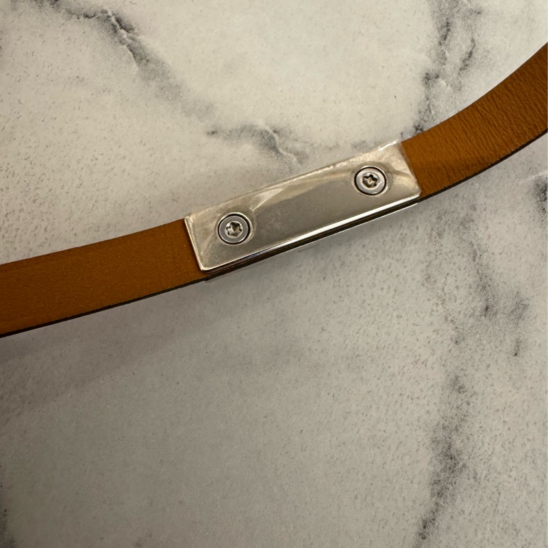 Hermes粉色銀釦皮革手環S號-6