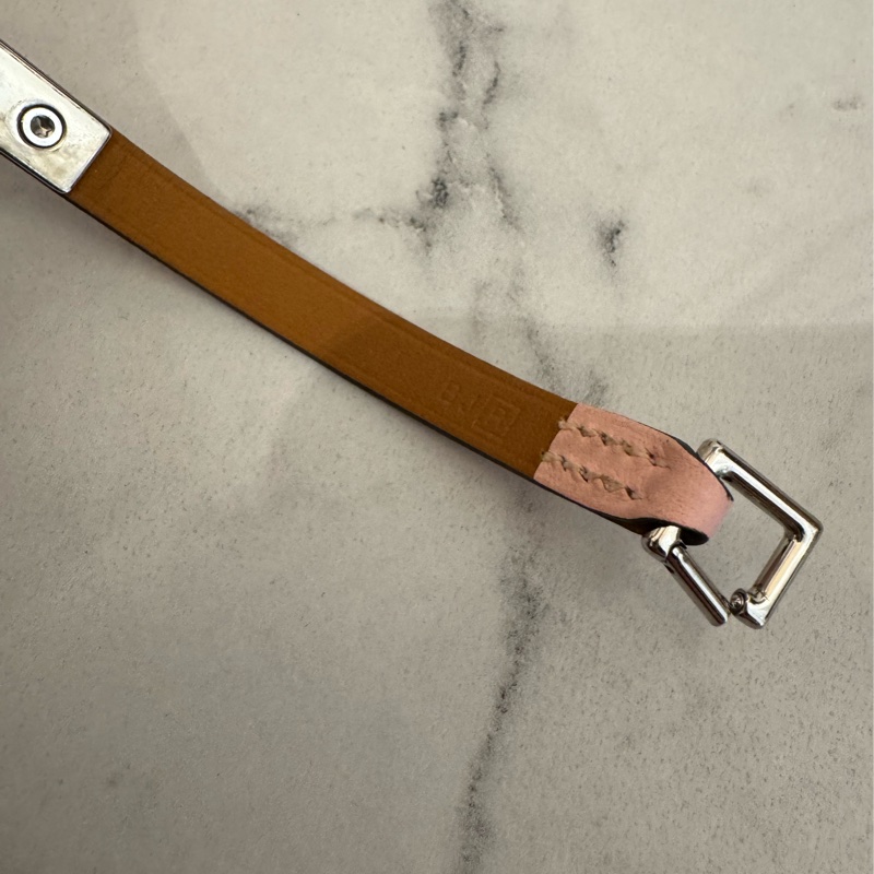 Hermes粉色銀釦皮革手環S號-8