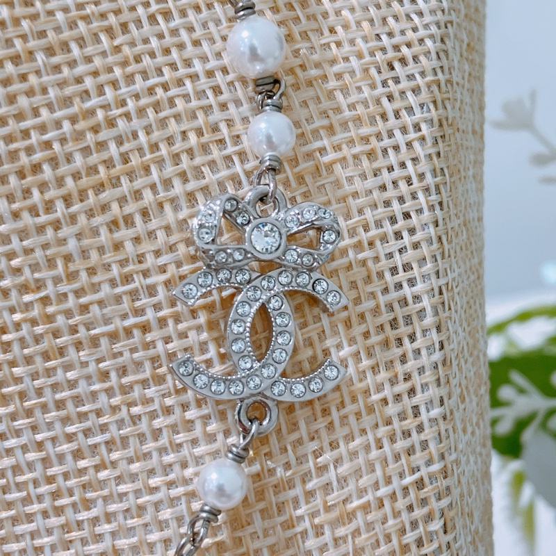TK1851 CHANEL 香奈兒CC字水晶連紡仿珍珠頸鏈CRYSTAL BOW CC PEARL NECKLACE-2