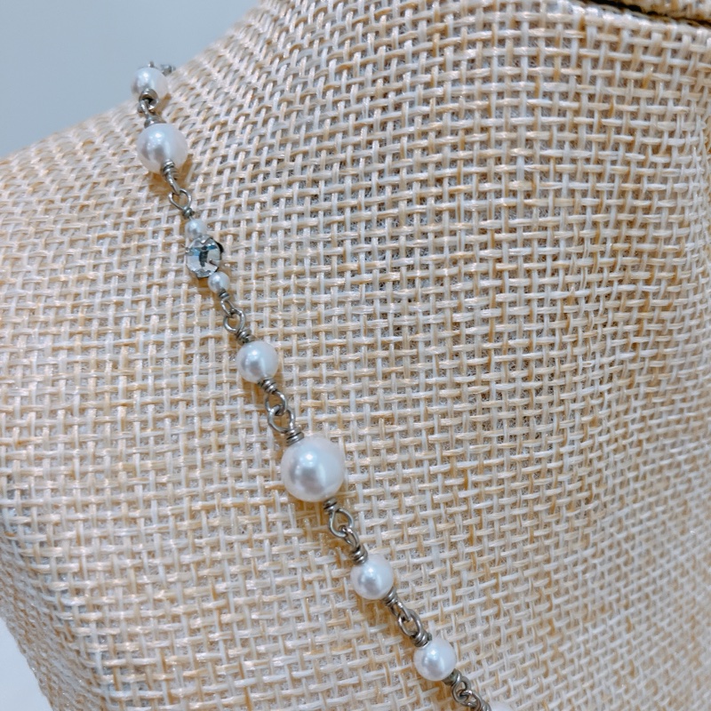TK1851 CHANEL 香奈兒CC字水晶連紡仿珍珠頸鏈CRYSTAL BOW CC PEARL NECKLACE-3