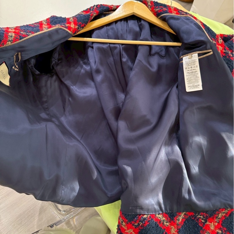 Gucci 紅藍格紋羊毛毛呢外套 38碼-14