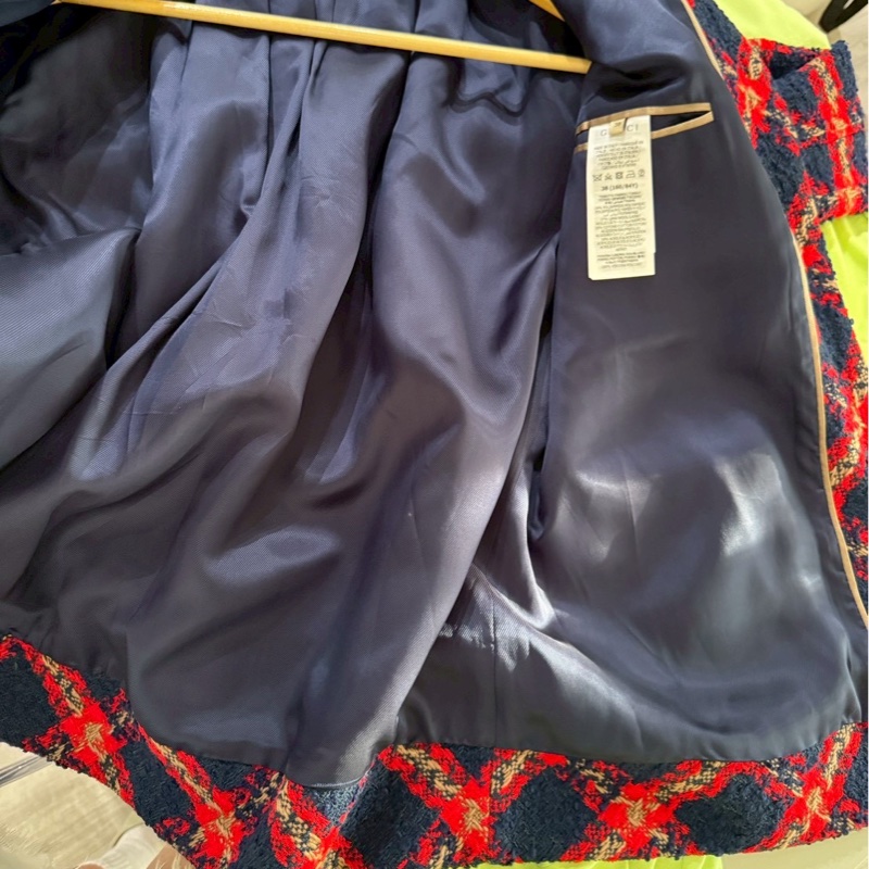 Gucci 紅藍格紋羊毛毛呢外套 38碼-15