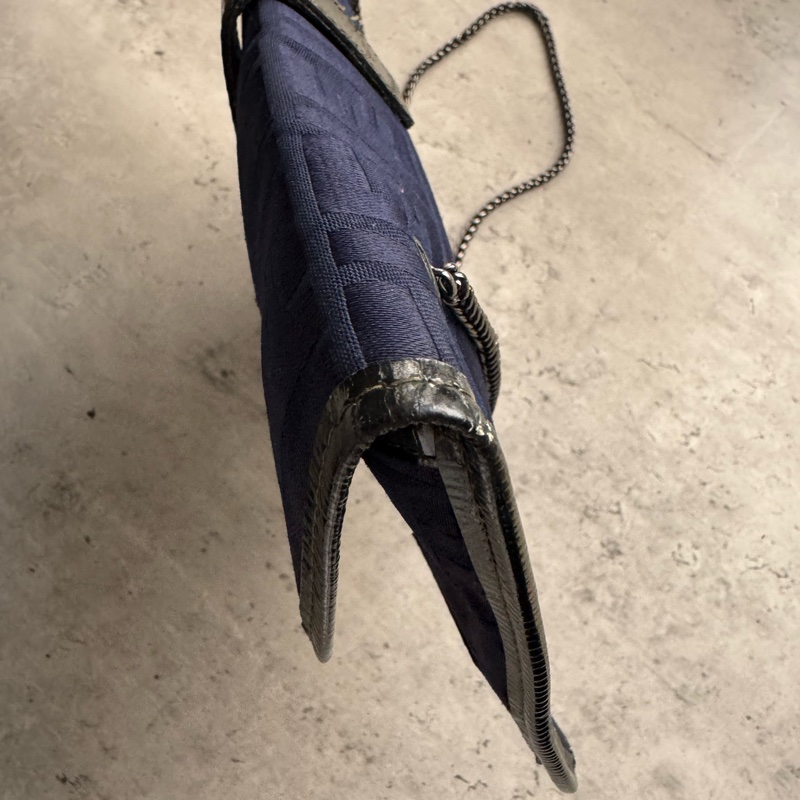 Fendi Zucchino 藍色帆布拼真皮手拿包 斜背包-11