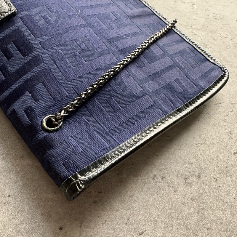 Fendi Zucchino 藍色帆布拼真皮手拿包 斜背包-14